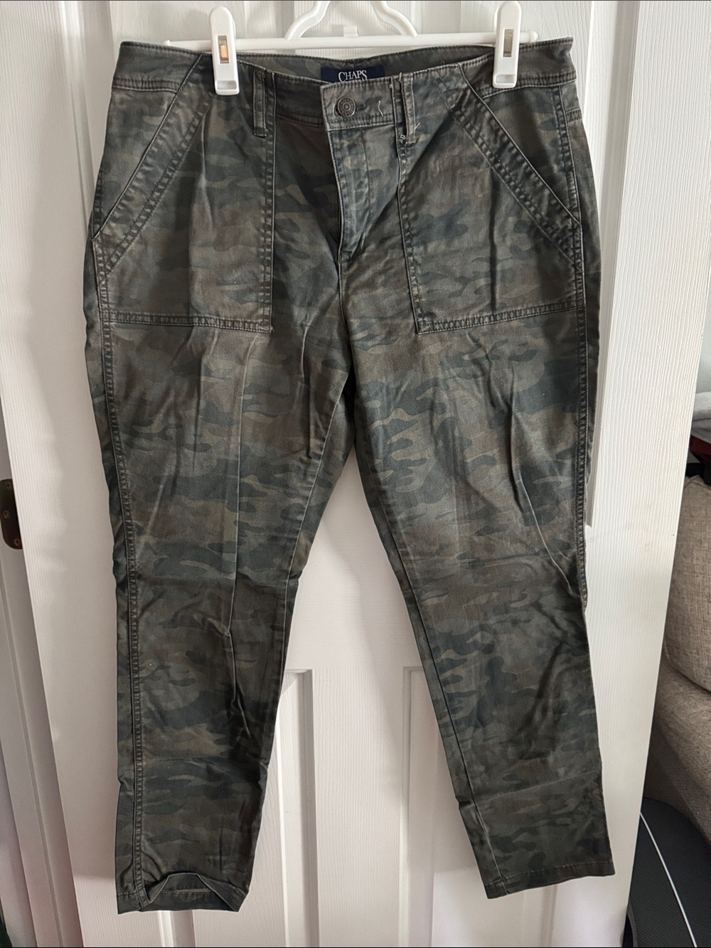 Chaps Women's Camouflage Straight Leg Pants in Olive/Gray